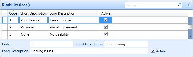 Disability (local) reference data