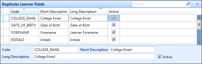 Duplicate Learner Fields reference data