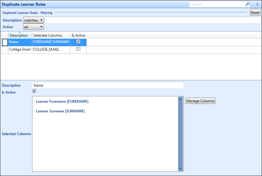 Duplicate Learner Rules reference data