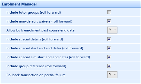 Enrolment Manager institution settings