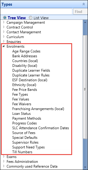 Enrolments reference data