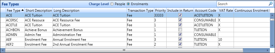 Fee Types section