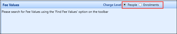 Fee Values screen - Charge Level