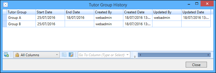 Tutor Group History window