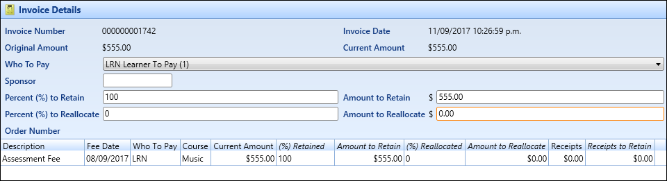 Invoice Details section - split invoice