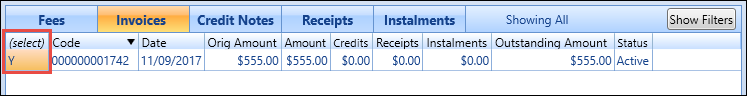 Invoices grid - select invoices