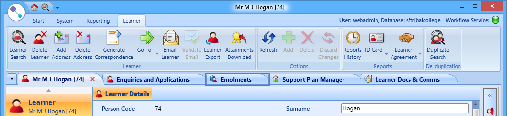 Enrolments module tab