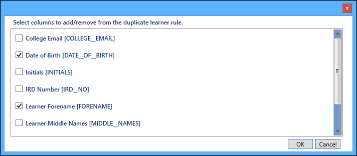 Manage Columns window