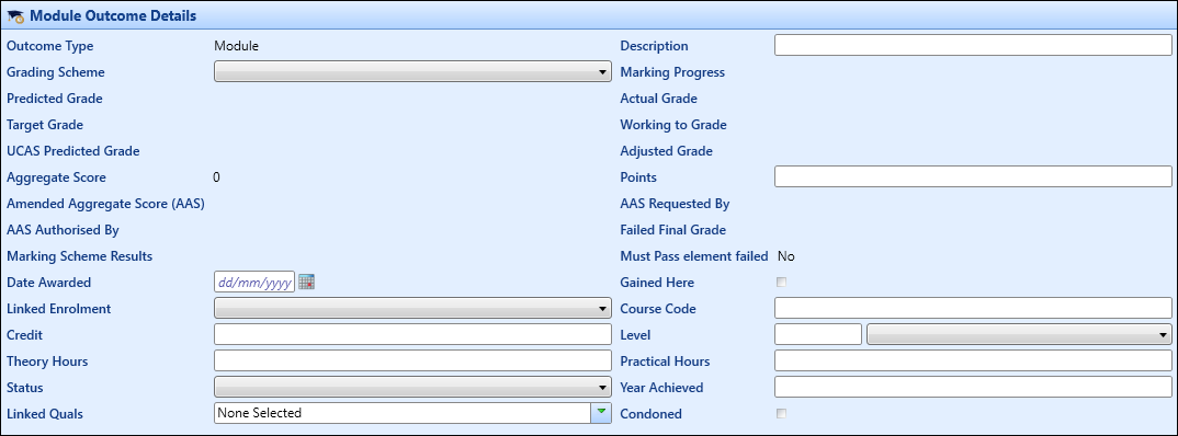 Module Outcome Details section