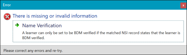 BDM error message