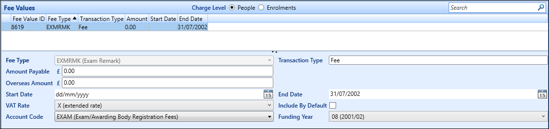 People Fee Value record