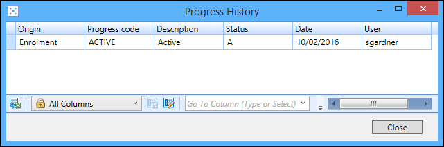 Progress History window