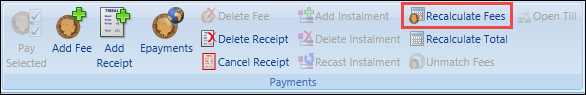 Recalculate Fees button