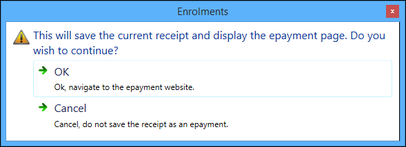 Receipt ePayment message