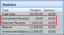 Statistics section - unmatched and matched receipts