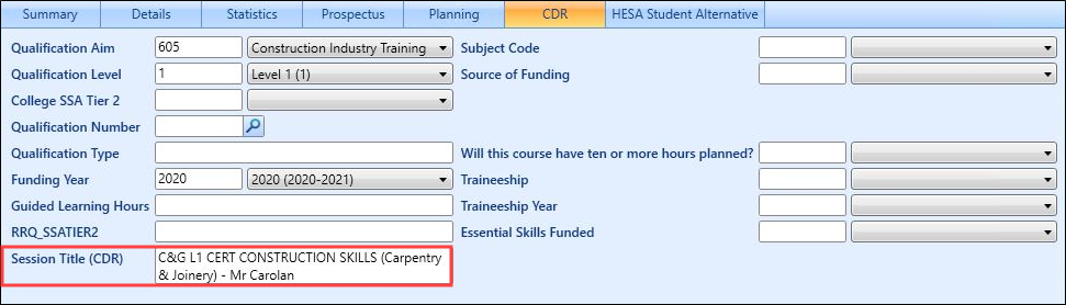 Session Title (CDR) field