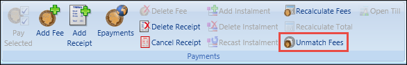 Unmatch Fees button