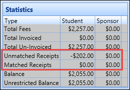 Statistics section - unmatched and matched receipts