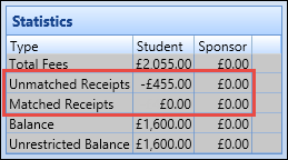 Statistics section - unmatched and matched receipts