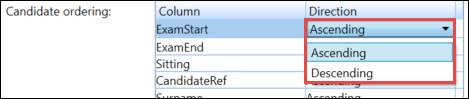 Ascending or Descending drop-down