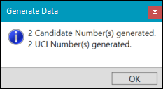 Candidate and UCI Numbers Generated Window