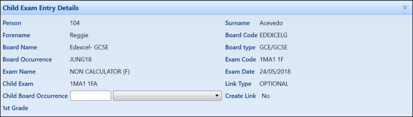 Child Exam Entry Details Panel