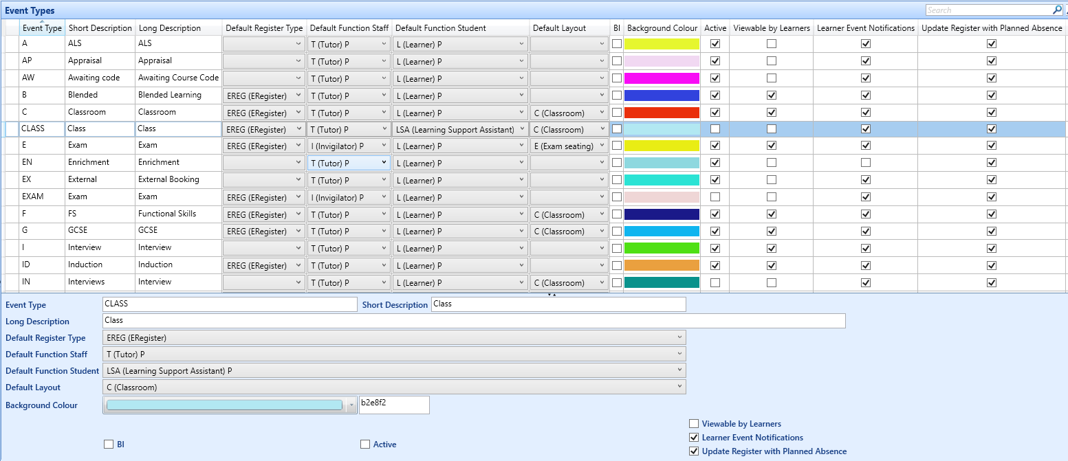 Event Types Reference Data