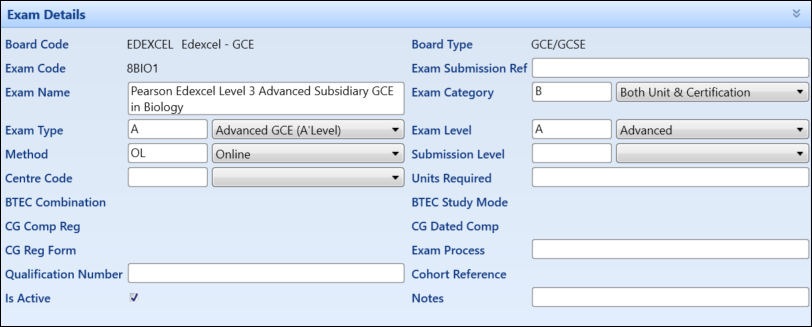 Exam Details Panel