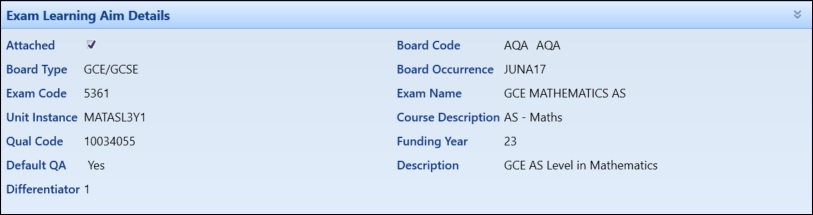 Exam Learning Aim Details Panel