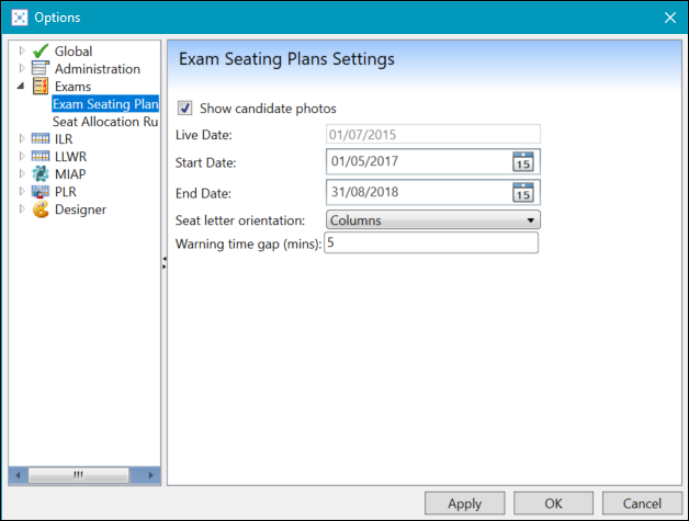 Exam Seating Plans Settings