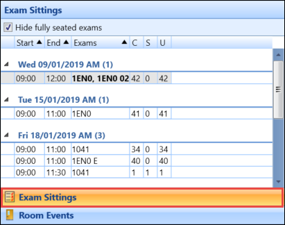 Exam Sittings tab