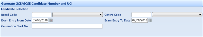 Generate GCE/GCSE Candidate Number and UCI Screen