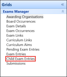 Child Exam Entries Option