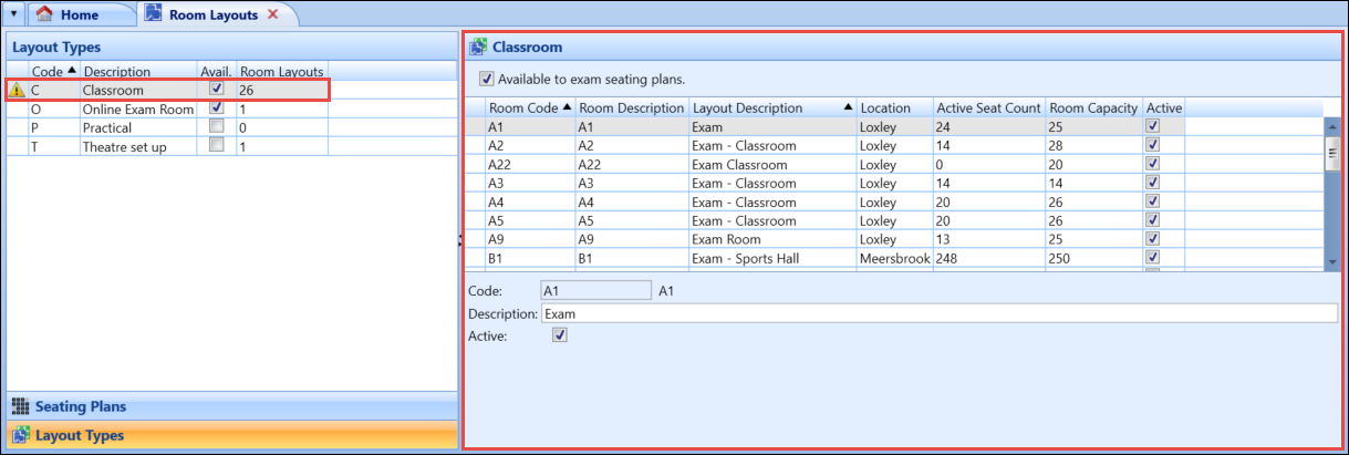 Layout Types screen