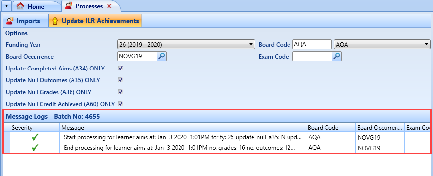 Message Logs panel