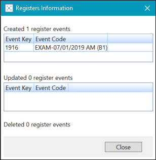 Registers Information window