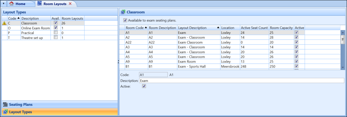 Room Layouts screen