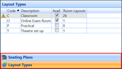 Seating Plans and Layout Types tabs