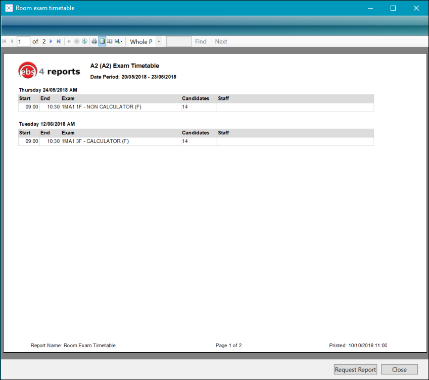 Room Timetable report