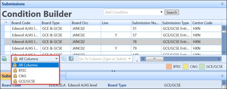 Submissions grid filters