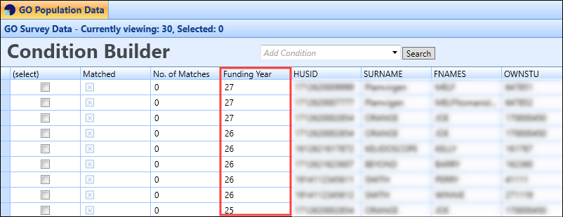 Funding Year column grid