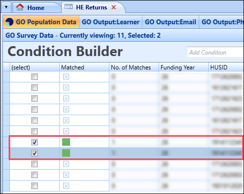 Select matched files for output