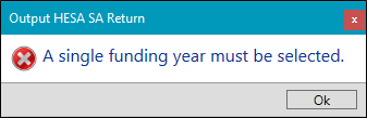 A single funding year must be selected message