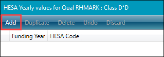 HESA Yearly Values window Add button