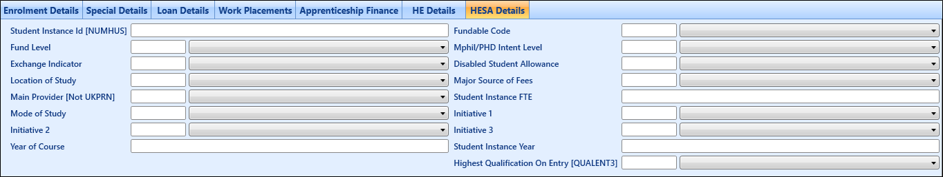 HESA Details tab