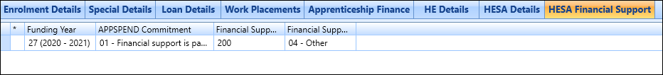 HESA Financial Support Tab