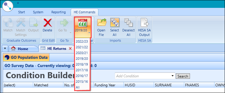 Funding Year drop-down list