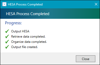 HESA Process - Output HESA executing window