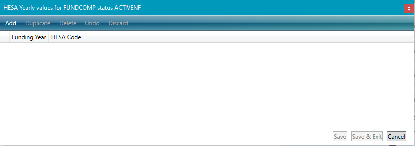 HESA Yeary values window