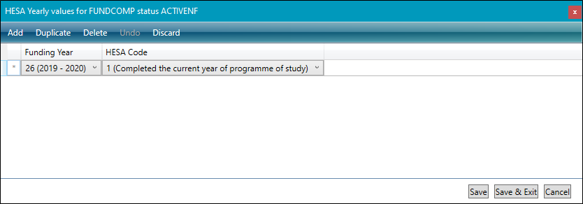 HESA Yearly values added